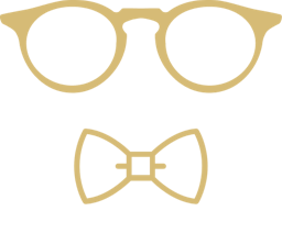 The curious logo of Chase Adams: glasses and a bow tie.